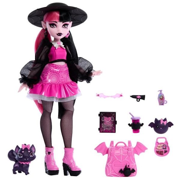 Monster High-Draculaura-nukke lemmikineen ja tarvikkeineen HRP64 Flerfärgad