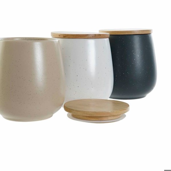 Boîte DKD Home Decor Mørkegrå 10x10x13 cm (x3) vit/beige/mörkgrå