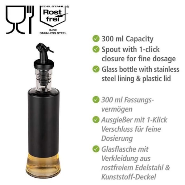 Olie- og eddikeflaske - Wenko - Boga - Glas og rustfrit stål - 0,3 L - Sort Transparent, svart