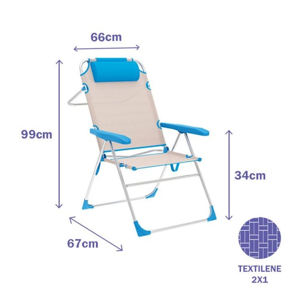 Sammenfoldelig strandstol Blå Beige Stripes - Marbueno