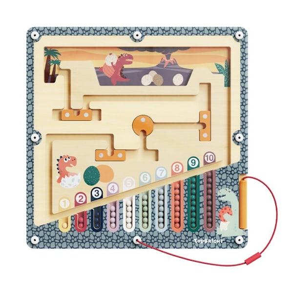 Labyrint af Dinosauræg - TOP BRIGHT - Magnetisk Pen - Sortering - Farver - Tal Beige