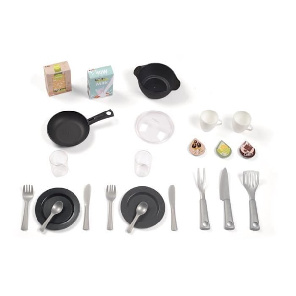 Smoby Cuisine Bon Appetit - 23 tilbehør - Lydeffekter (elektroniske kogeplader) fra 3 år Grå, hvid, beige
