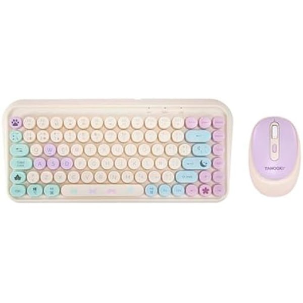 TANOOKI Trådlöst tangentbord och mus set, Bluetooth och 2,4 GHz anslutning, 85 tangenter (QWERTY), mus med 3 nivåer av