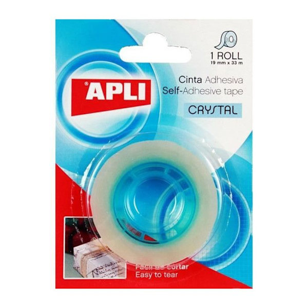 Teippi - APLI - Kristalli - Läpinäkyvä - 19 m x 33 mm - Monikäyttöinen Transparent