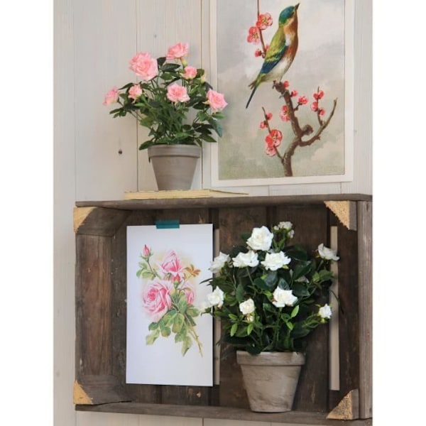 Glimmerdekorationer Rosenbusk kunstige planter i urtepotte - H33 x Ø25 cm - Hvid