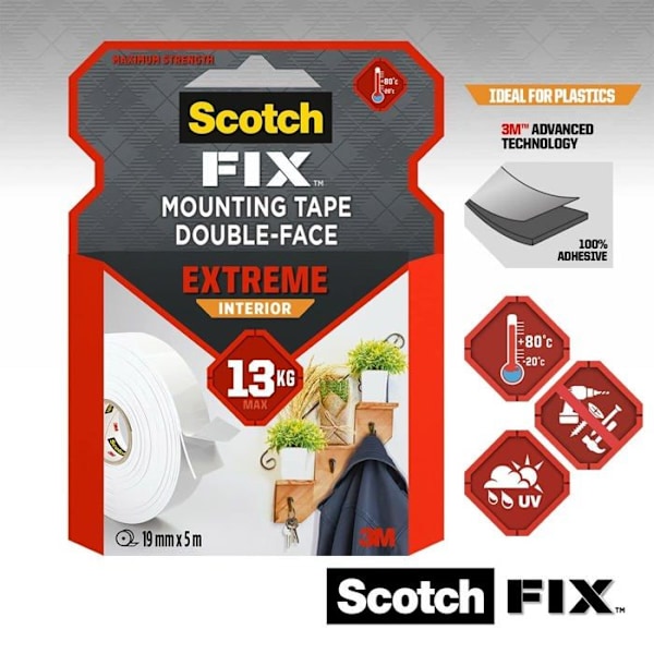Scotch - PGS05-1950-P - Fixeringsbånd til indendørs Extreme, 19 mm x 5 m, 1 rulle (Emballagen kan variere)