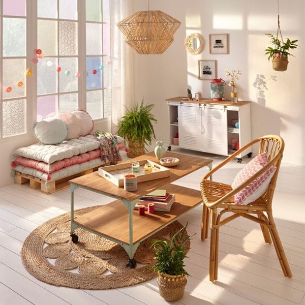"Esra" gennembrudt jute tæppe D80 cm - Beige - Atmosphera indretningsarkitekt Beige