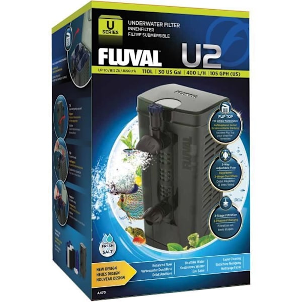 Sænket filter til akvarium - FLUVAL - U2 - Filtrering i 3 trin