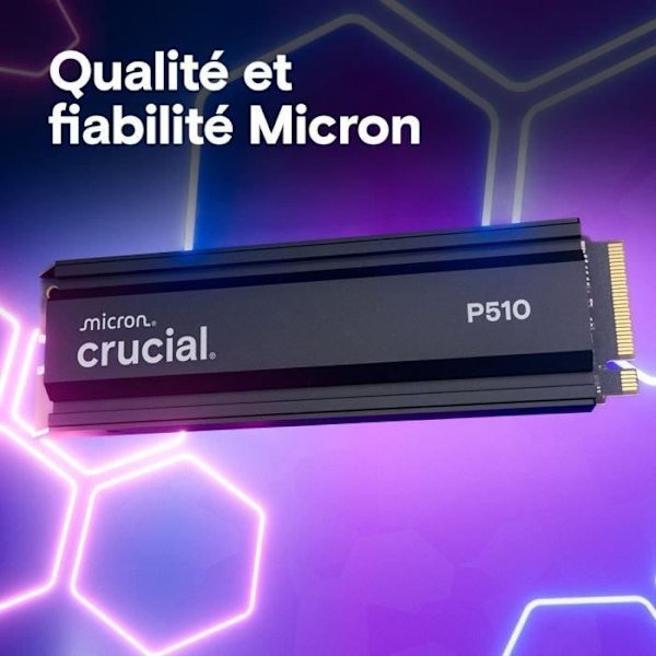 CRUCIAL - P510 - Sisäinen SSD - 1 To - PCIe Gen4 NVMe M.2 - Mukana jäähdyttäjä - Lukunopeus jopa 1100 Mo/s - CT1000P510SSD5