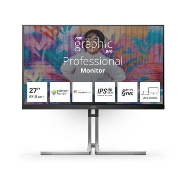 Tietokone näyttö - AOC - Q27U3CV - 27 tuumaa - 2560 x 1440 - Delta E < 2 - Calman Ready musta