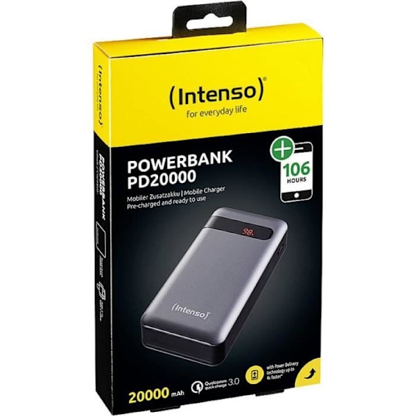 Batteri ekstern - INTENSO - PD20000 - 20000 mAh - LiPo - USB-C og Quick Charge 3.0