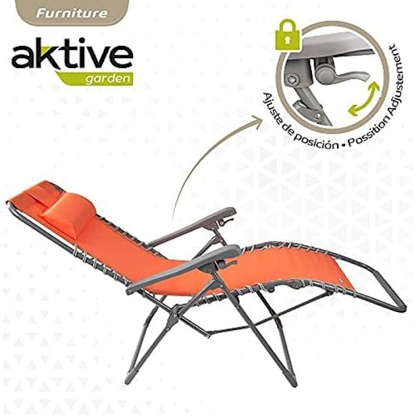 Chaise Longue - Aktiv Have - Orange - Gravity Zero - Sammenklappelig - Med Pude Orange