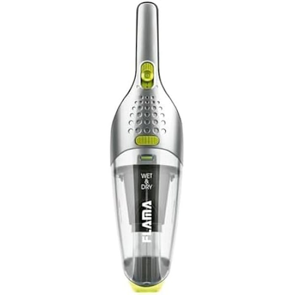 Håndstøvsuger - FLAMA - 1608FL - 7,2V/55W - Vådt og tørt sug - 2 filtreringsniveauer Grøn, Sølv, Transparent