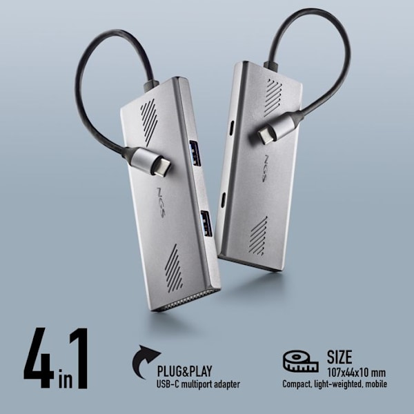 USB-hubi - NGS - WONDERDUO-C - 4 porttia (2 USB-C + 2 USB-A) - Aluminium - 5 Gbps