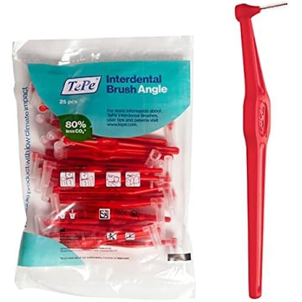 Interdentaalisuojat - TEPE - Punakulma - 0,5 mm - 25 kappaletta - Ergonominen kahva Röd