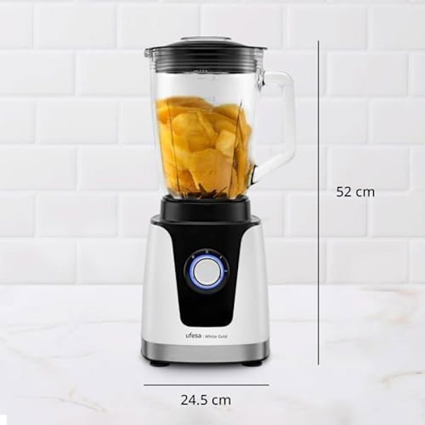Ufesa hvidguldsblender, 1500 W effekt, 1,5 l glas, hastighedsindstilling med LED, isbatteri, 6 knive i rustfrit stål