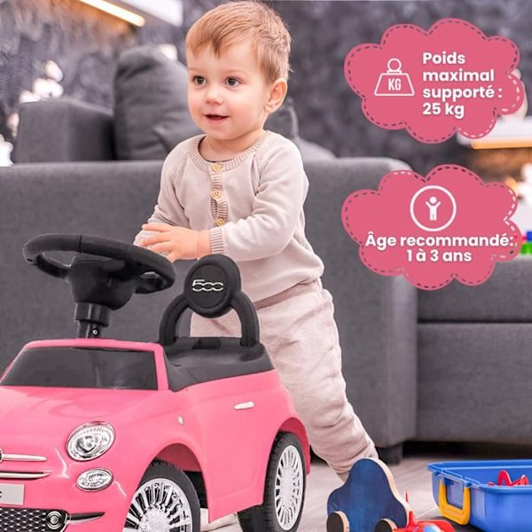 DEVESSPORT Portör Fiat 500 Rosa. Officiell licens. Hjulhorn & ljud. Förvaring. Anti-tyngdkraft. 12-36 månader.
