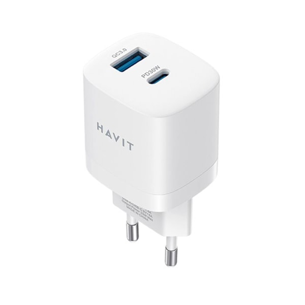 Lader - strømadapter Havit - UC30 EU - USB-A + USB-C lader