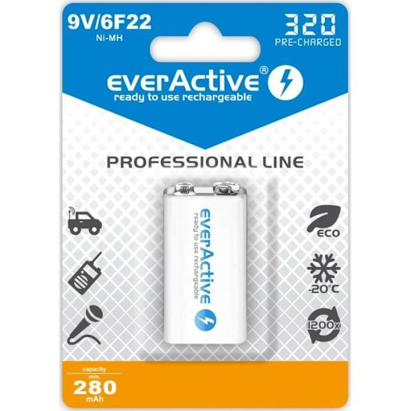 6F22 / 9V Ni-MH 320mAh EverActive ladattava akku