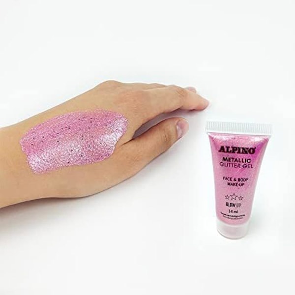Glitter Gel - ALPINO - Fiesta Rose - 6 enheter á 14 ml - Dermatologiskt testad - Lätt att applicera rosa