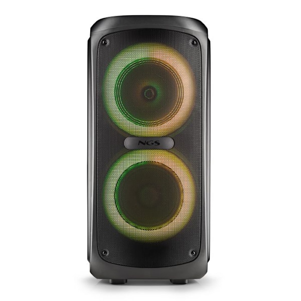 NGS WILD TEMPER : BÆRBAR FESTHØJTALER 200 W, LED-LYS, BLUETOOTH OG TWS COMPATIBLE, USB/AUX INDTIL, 5 TIMERS BATTERI. Svart