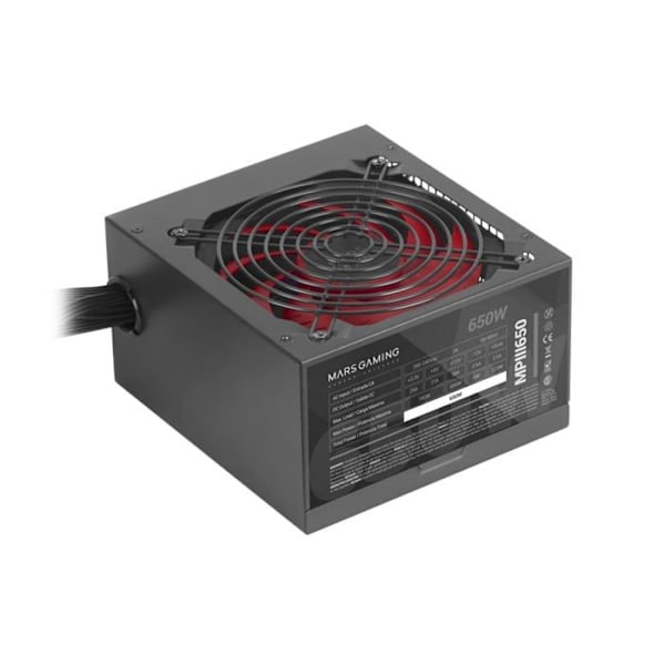 Mars Gaming MPIII650, 650W ATX pc-strømforsyning, 5 års garanti, AI-RPM Silent Technology, 85 % effektivitet, sort Sort