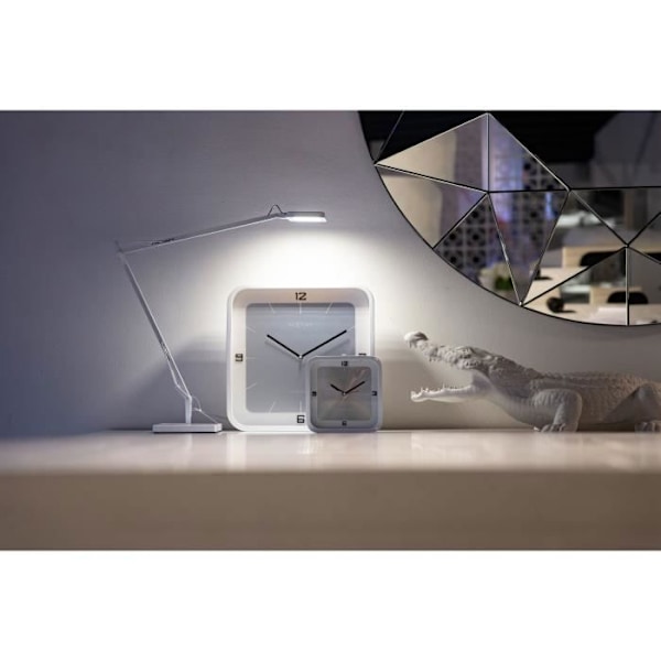 NeXtime - Bordur - 20 x 20 x 6 cm - Træ - Hvid - 'Square Alarm' Vit