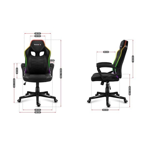 HUZARO FORCE 2.5 LED RVB Pelituoli, Kangas Toimisto Tuoli, Pelitietokone, Ergonominen, Säädettävä, Kääntyvä, Käsinojat, Pelaaja svart