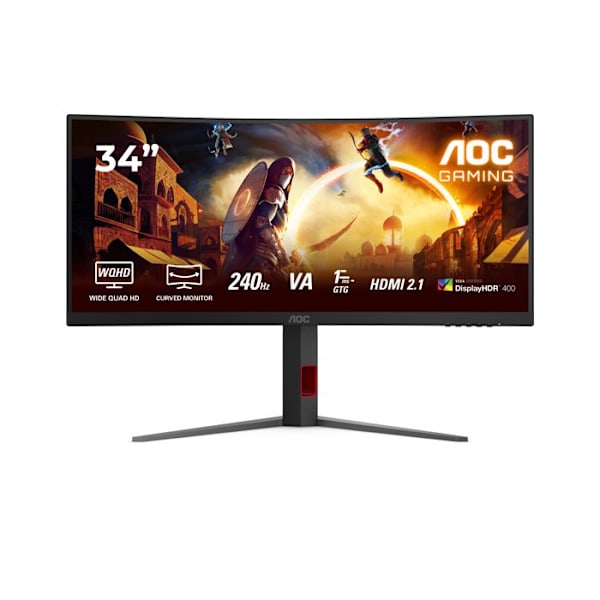 Kaareva näyttö - AOC - CU34G4Z - 34 tuumaa - 240 Hz - FreeSync Premium - HDR400 musta, Punainen