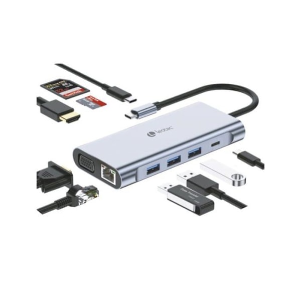 LEOTEC 11-1 telakointiasema 1USB-C PD100 3USB3 0 1USB-C 1 HDMI 1VGA 1TJSD MCSD