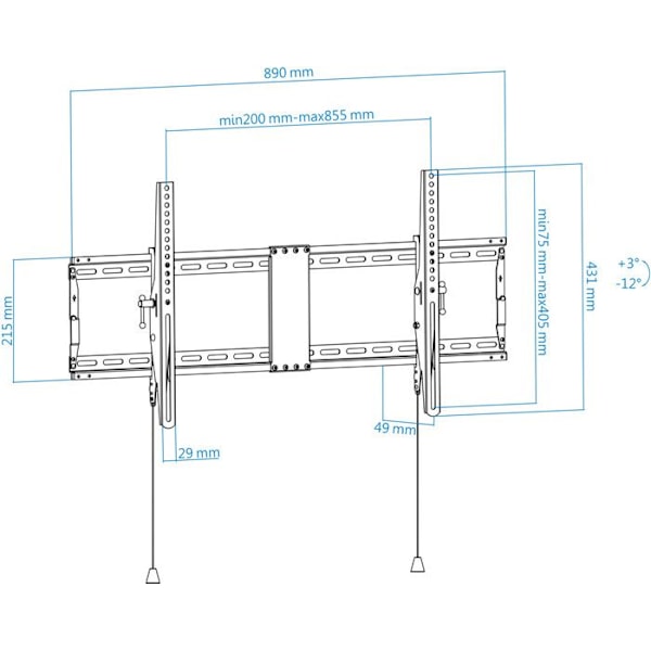 Stödväggfäste - TOOQ - 43" till 90" - VESA 200x200 till 800x400 mm - 70 kg max - Lutning +3°/-12°