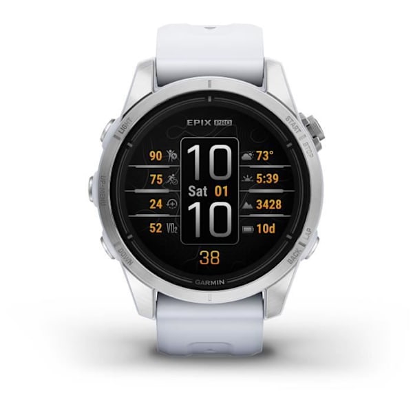 GARMIN - Epix Pro (Gen2) - Højtydende smartur - 42 mm - Stål, Sølv med hvid rem