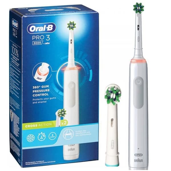 Elektrisk tandborste - Oral-B - Pro 3 3000 - Vit - 2 borstningslägen - Inbyggd timer Vit