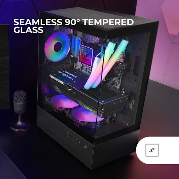 MARS GAMING MC-XO, Gamingchassi ATX, Dubbel Härdat Glas Kontinuerligt 90°, FRGB Fläkt 12cm, SIDECOOL Kylsystem,
