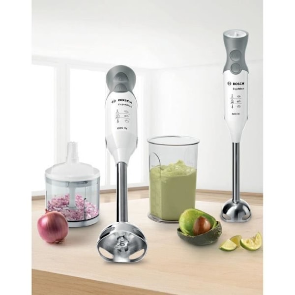 BOSCH ErgoMixx 600W stavblender - Hvid/Grå - 12 gear + turbo - Minihakker medfølger