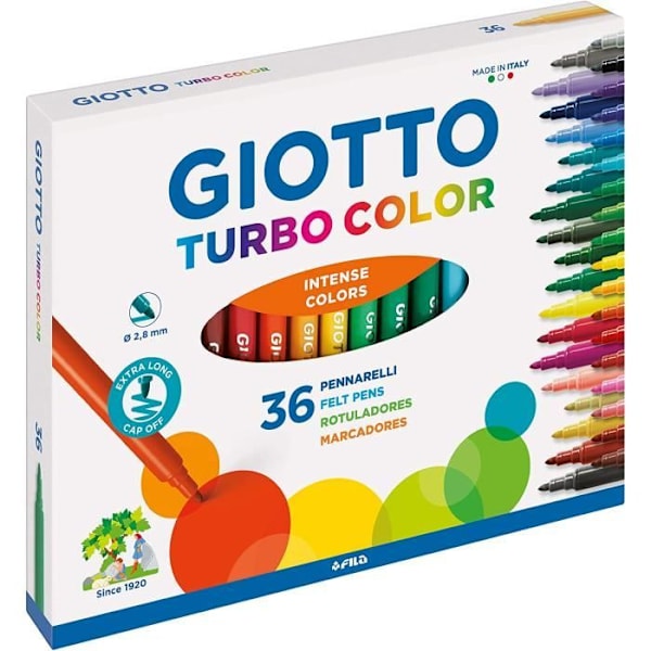 Giotto Turbo farvemarkører i etui med 36 farver