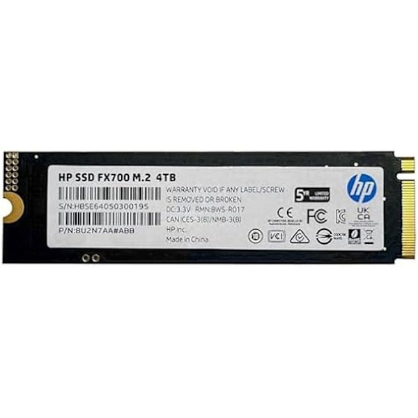 HP FX700 4TB NVMe 2.0, Gen4x4, M.2 2280, 7200 Mt/s, yksipuolinen PCIe 4.0 SSD PCB grafeenilämpötyynyllä