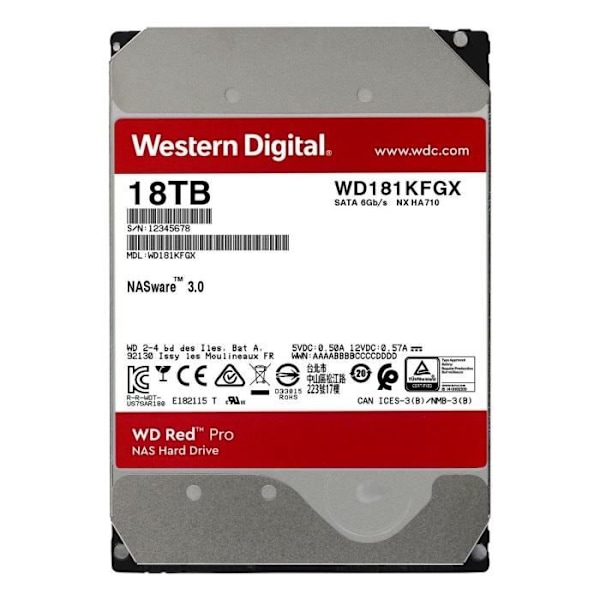 WD Red™ Pro - NAS intern harddisk - 18TB - 7200 rpm - 3,5" (WD181KFGX)