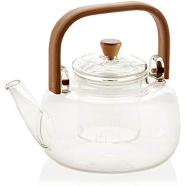 Teekannu - ANDREA HOUSE - Lasi bambukahvalla - 1L - 3-4 hengelle - Mukana suodatin Transparent