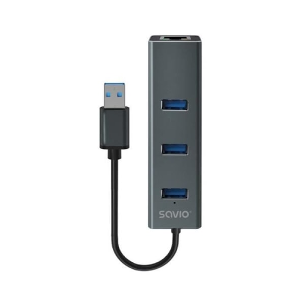 SAVIO AK-57 USB-A - 3 x USB-A HUB med RJ-45 Gigabit Ethernet-adapter, 5000 Mbit/s, grå - AK-58
