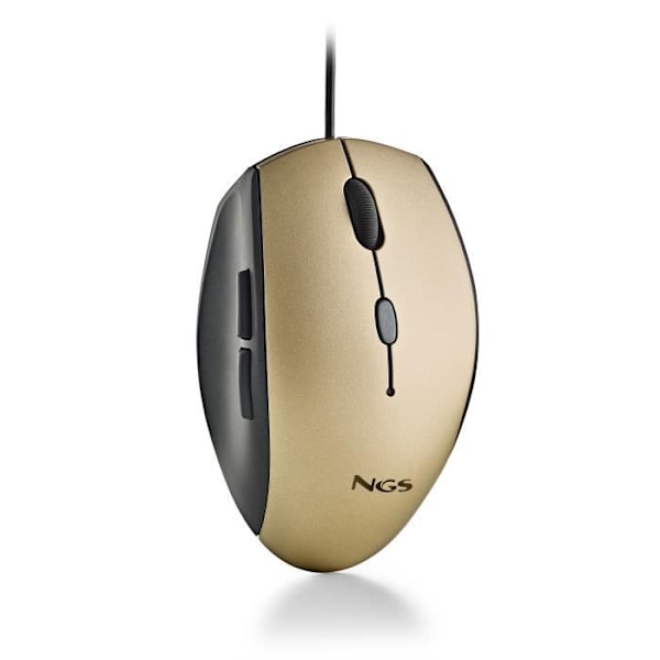 NGS MOTH GULD: Ergonomisk mus med tysta knappar. Högerhänt. DPI: 800/1200/1600. Gyllene.