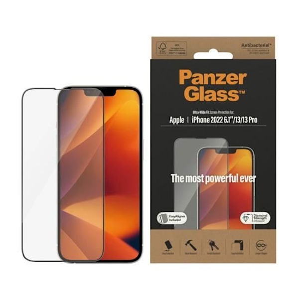 Skärmskydd - PanzerGlass - Ultra-Bred Passform - Repbeständig - Stötabsorberande - Antibakteriell