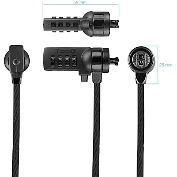 TOOQ TQCLKC0015-G kombinerad säkerhetskabel för bärbar dator, mörkgrå, 1,5 m