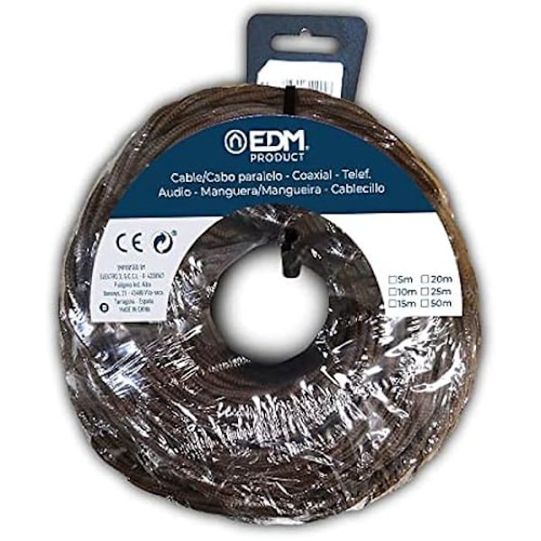 Parallellkabel - EDM - 11993 - Flätad textil - Brun - 3 x 1,5 mm - 25 m