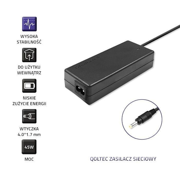 Oplader - Qoltec strømadapter - 51509.45W - Strømadapter til bærbar computer 45 W, 1,7 mm, 2,2 A, 20 V ()