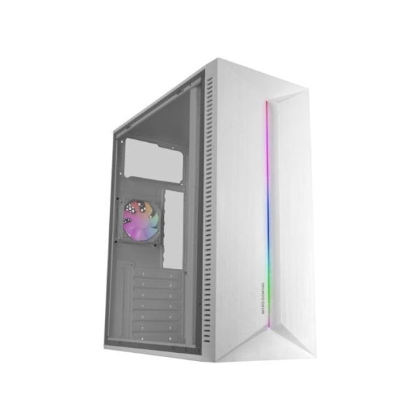 Mars Gaming Mc-blaze ATX-datorlåda med FRGB-fläkt, 80 mm, vit RGB LED-stripe fram.