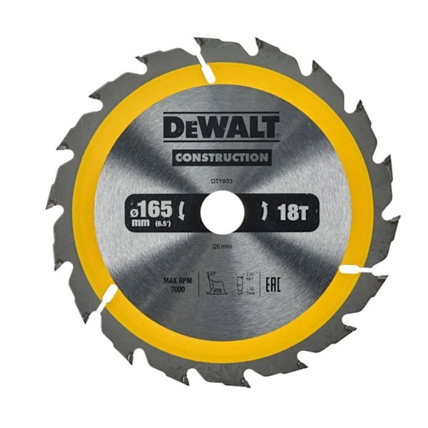 Cirkelsavblad - DEWALT - DT1933-QZ - 165mm - 20mm - 18 tænder