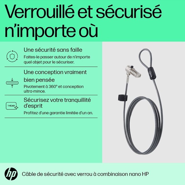 HP:n kaapelilukko Essential Nano -yhdistelmällä