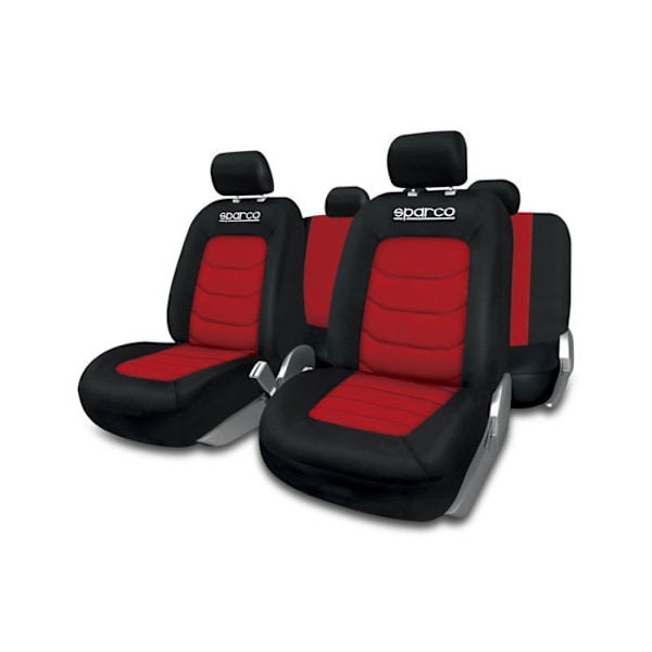 Sædeovertræk - Sparco - SP 90073 - Sort/Rød - 11 Stykker - Airbag Kompatibel Svart röd