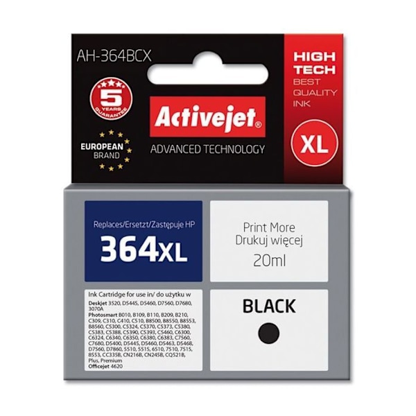 Activejet Tulosteidän Cartouche Tusz AH-364BCX (HP 364XL CN684EE Premium korvike 20 ml musta)